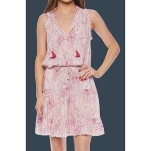 Poupette St Barth Clara Mini Dress Size M Pink Begonia tassel tie tiered flounce